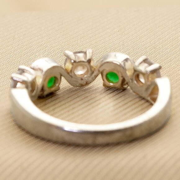 Elegant CZ Emerald and CZ Diamond Accent Ring, Yellow Gold Plating On 925 Silver - Picture 4 of 5
